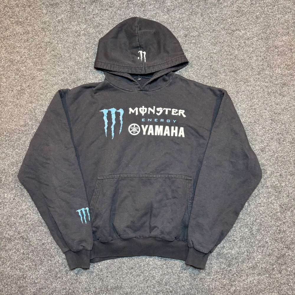 Monster Energy Yamaha Racing Hoodie Black Faded Graphic Pullover Mens Medium